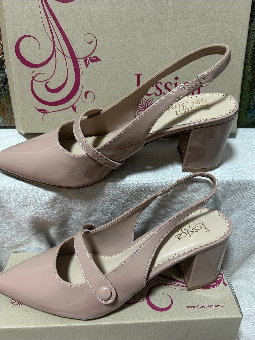 Jessica Cline Patent Mary Jane Slingback Heels